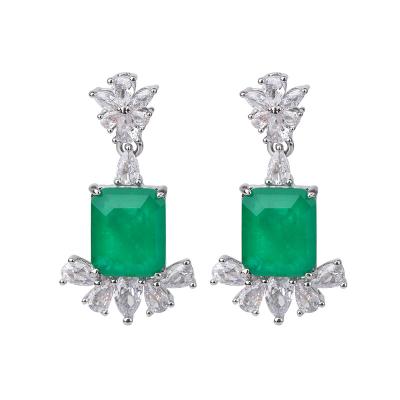 China Vintage Green Created Geometric Gemstone Emerald Drop Earrings Necklace Set For Women Birthday Party for sale