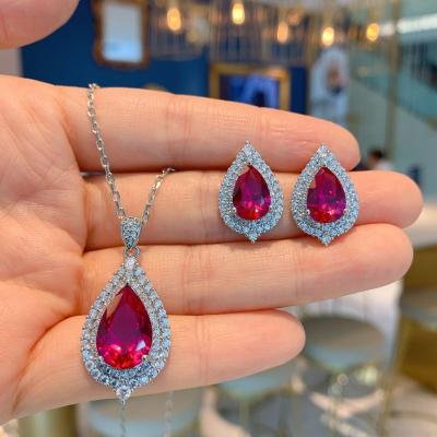 China Exquisite Vintage Design Water Drop Earring Wedding Bridal Ring Necklace Women Jewelry Luxury Zircon Earrings Jewelry Set for sale