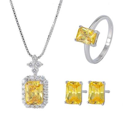 China Vintage Retro Baroque Style Set High End Dazzling Diamond And Yellowstone Necklace Ring Earrings for sale