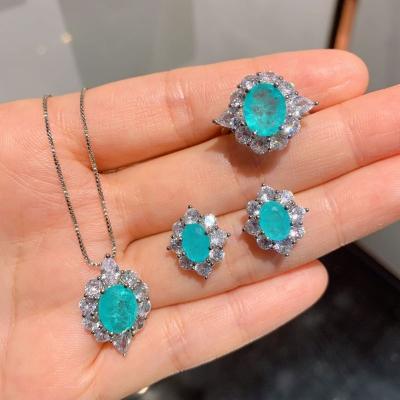 China Vintage Faux Blue Water Linked Drop Shape Pendant Earrings Necklace Set INS Style Jewelry Set For Party for sale