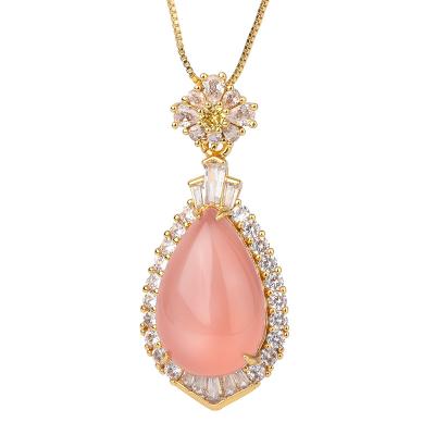 China Vintage Baaklam Fashion Design Elegant Rose Gold Rose Quartz Pendant Necklace Jewelry for sale