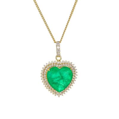 China Delicate Love Heart CZ Zircon Vintage Emerald Crystal Heart Necklace Women Jewelry 5A Pendant Necklace for sale