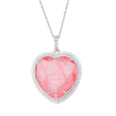 China Vintage Heart Rose Crystal Tourmaline Created Moissanite Gemstone Pendant Necklace For Women Fine Jewelry Anniversary Gift for sale