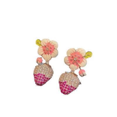 China Hot Fashionable Baaklam Style 925 Needle Inset Copper Zircon Statement Earrings Silver Gold Plated Strawberry Flower Earrings for sale