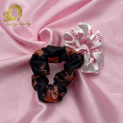 China Custom Printing Logo Hair Decoration Elastic Hair Band Women Silk Hair Ties Scrunchines Designer for sale