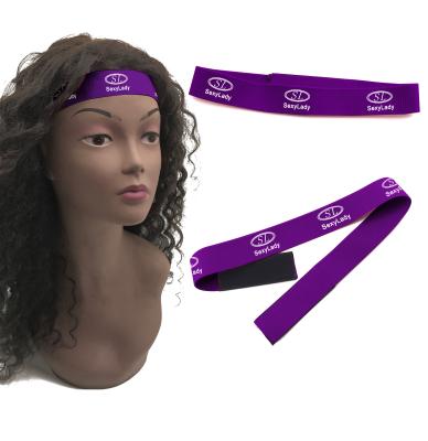 China Hot Selling Custom Logo Adjustable Wig Hair Band European and American Style Wig Headbands Printed Black Elastic Band For Wigs for sale