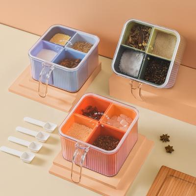 China Sustainable Home Storage Spices Jar Kitchen Seasoning Box 4 in 1 Storage Case Condiment Box with Cover and Spoon Spice Jars for sale