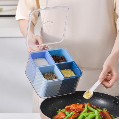 China Nordic Style New Viable 4-in-1 Spice Storage Organizer Salt And Pepper Shaker Disassembly Seasoning Box High Quality Plastic for sale