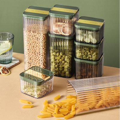 China 2021 Kitchen Fresh Preservation Small Square Cereal Stackable Pantery Plastic Airtight Storage And Transparent Sealed Cereal Jars for sale