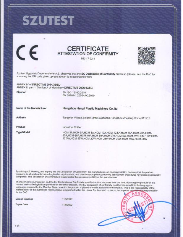 CE - Hangzhou Hengli Plastic Machinery Co.,ltd.