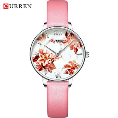 China CURREN 9060 Water Resistant Flower Design Watches Women Fashion Casual Leather Wristwatch Ladies Watch Clock Feminine Women's Quartz Watch Custom for sale