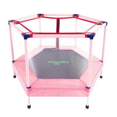 China With Protective Net Pink Color Hex Mini Trampoline With Blue Connector For Kids for sale