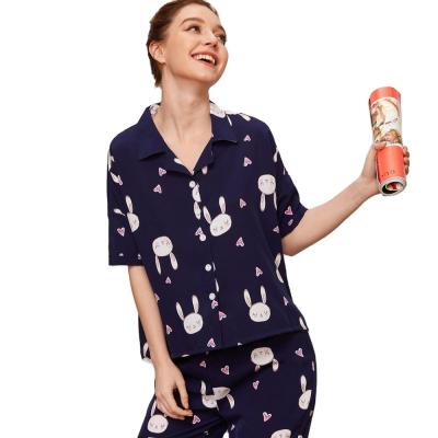 China Wholesale Breathable Rabbit Cardigan Lapel Ladies Pajamas Set for sale