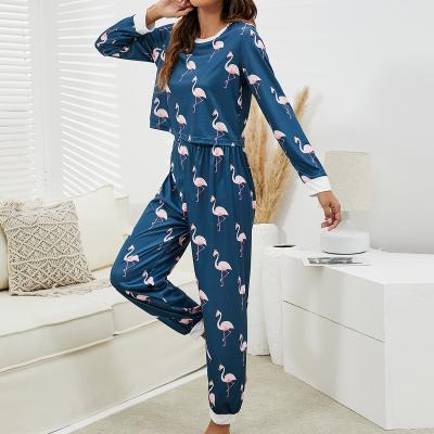 China QUICK DRY Factory Direct Turn Neck 2 Pcs Women's Long Sleeve Korean Sleepwear Pajamas Pants Bedroom Wear Suit for sale