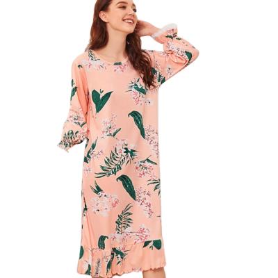 China New Breathable Cotton Printing Comfortable Long Sleeve Skirt Pajamas for sale