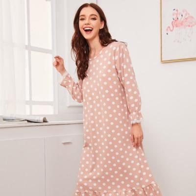 China Breathable Winter Ladies Suit Sleep Polka Dot Long Sleeve Dress for sale