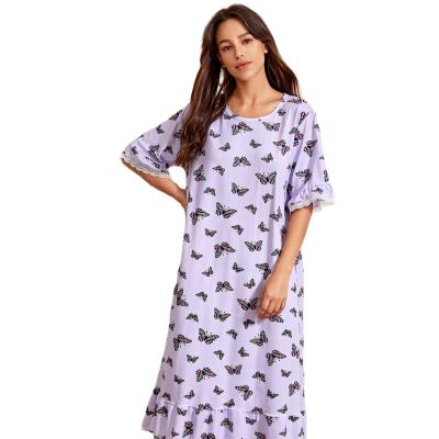 China By Breathable Summer Loose Cartoon New And Comfortable Printed Butterfly Dress Sleep Dress for sale