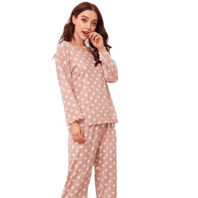 China Autumn And Winter Cotton Round Neck Women's Breathable Polka Dot Sleepwear for sale