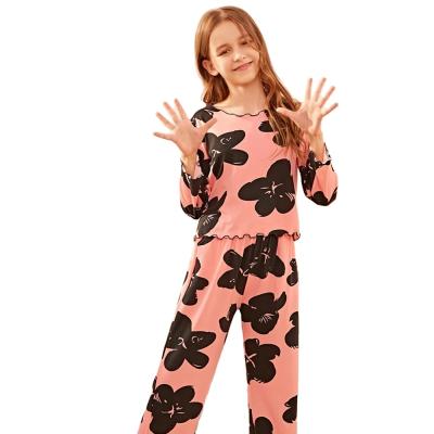 China Breathable Summer Silk Sleeve Long Pants Children's Home Use Girls Pajamas for sale