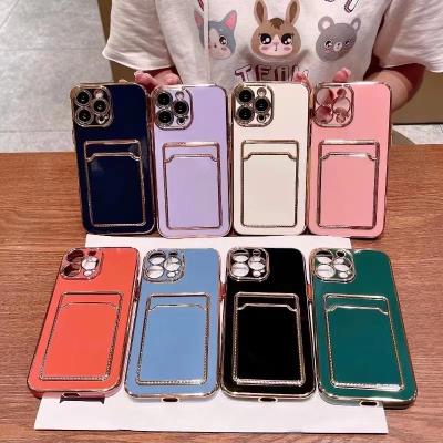 China Luxury Electroplating Shockproof Slot Wallet Style Phone Case For iPhone 12 13 14 Pro Max Max Max for sale