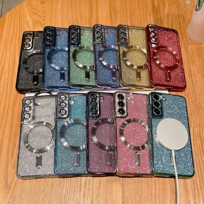 China New Arrival Shockproof Glitter Plating Magnetic Mobile Phone Case Cover Skin For Samsung Galaxy S21 S22 S23 Ultra for sale