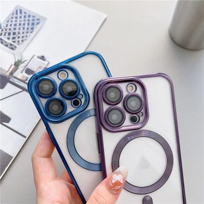 China 2023 Shockproof Cheapest Popular Trending Magnetic Clear Plated Phone Case For iPhone 11 12 13 14 Soft TPU Phone Case for sale