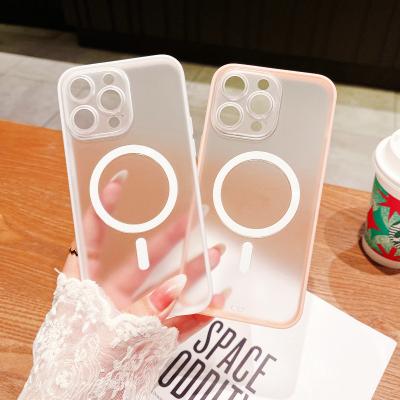 China Shockproof Fashion 2 In 1 Frosted Clear Magnetic Phone Case For iPhone 11 12 13 14 Pro Max for sale