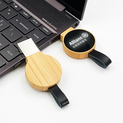 China Custom LED bamboo glow up logo eco-friendly wholesale pendrive light up logo metal lip 32gb 64gb usb flash drive for corporate gift for sale