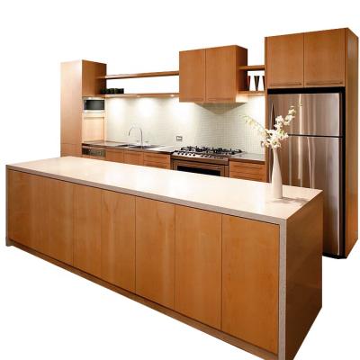 중국 Minimalist Design Cherry Wood Veneer Kitchen Cabinet with Floating Shelves and Island Cabinets 판매용