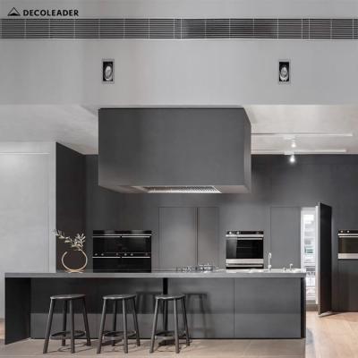 China Modern Dark Color Kitchen Gray Lacquer Paint Finish Kitchen Furniture for sale