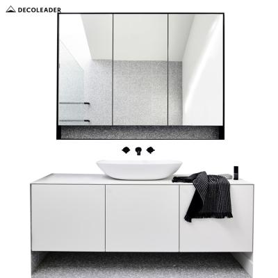 China Minimalist White Handleless Bathroom Vanity Minimalist Design With Mirror Flush Cabinet for sale