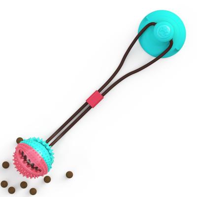 China Hot sale viable molar chew toy cleaning rubber ball with rope and bell tug suction cup tpr dog tooth-cleaning for sale