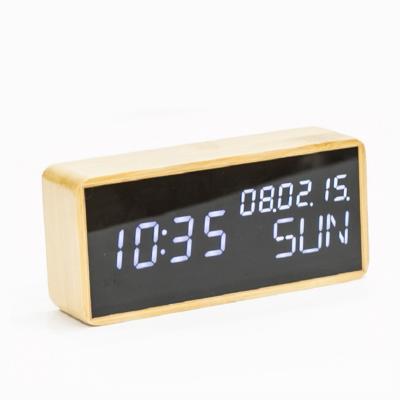 China Europe Engrave Eco-friendly Wooden Clock Handmade Alarm Clock Bamboo Digital Wooden Clock With Temperature And Date for sale