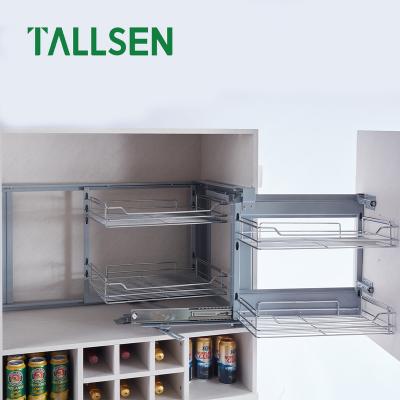 China TALLSEN Modern Kitchen Storage Pull Out 900 Mm Wire Magic Basket Drawer Cabinet Corner Iron Chrome Plated Basket for sale