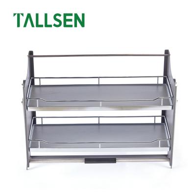 China TALLSEN Hardware Modern Home Sideboard Lower Double-Layer Non-slip Baseplate Lift Soft Narrow Traction Basket for sale