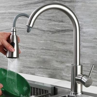 China Pull Out New Modern Style 304 Spray Stainless Steel Kitchen Faucets Pull Out To Pull Down Kitchen Mixer Sink Faucet With Sprayer for sale