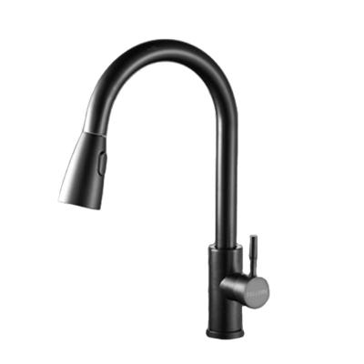 China Pull Out Spray Stainless Steel Hot Water Black Hose Faucets Single Handle Pull-Down Kitchen Faucet And Cold for sale