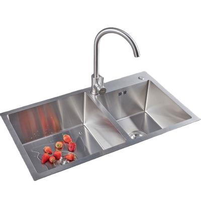 China Without Faucet New Design Undermount Kitchen Sink Double Bowl Handmade Brushed Stainless Steel Utility Sink for sale