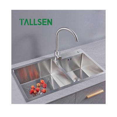 China Without Faucet Undermount Kitchen Sink Handmade Double Bowl Farmhouse Brushed Stainless Steel Kitchen Sink Sink for sale