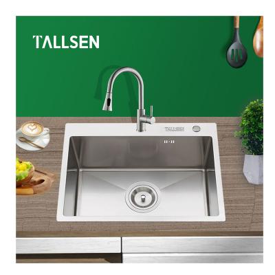 China Without Faucet Hot Sale Handmade Single Sink 304 Stainless Steel Bowl Brushed Kitchen Sink for sale