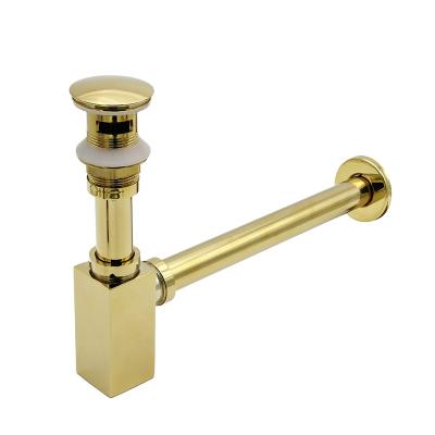 China Modern High Quality Siphon Gold Bathroom Sink Kitchen Finish Brass Bottle Trap Strainer for sale