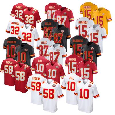 China Breathable Mens' Kansas Jerseys 15 Patrick Mahomes 87 Kelce 10 Hill Stitched Limited Top Jersey Wholesale USA Football Jerseys for sale