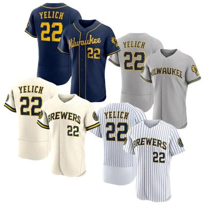 China Breathable Wholesale Best Quality Stitched Baseball Jerseys Cheap Milwaukee Baseball Jerseys for 22 Christian Yelich White Grey Dark blue for sale