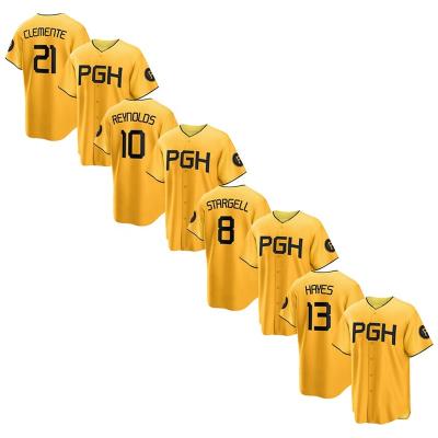 China Breathable Men's Pittsburgh Top Embroidery Stitched Baseball Jersey 21 Clemente 10 Reynolds 8 Stargell 13 Hayes - Gold City Connect for sale