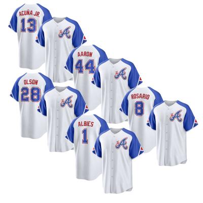 China Breathable Atlanta Jerseys 1 Albies 8 Rosario 13 Acuna Jr. 28 Olson 44 Aaron High Quality American Stitched Baseball Jersey Shirts - White for sale