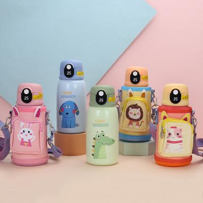 China Creative Viable Kids Stainless Steel Cartoon Kettle Temperature Straw Smart Display Students Cute Straw Thermos With Bounce Lid for sale