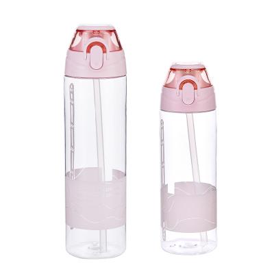 China New 600ml 700ml Sustainable Portable Outdoor Fashion Portable Clear Sports Drink Bottle Students Plastic Water Bottle With Straw for sale