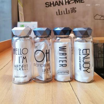 China Viable Creative Fashion Diamond Angular Cover High Boron Single Portable Water Bottle Student Couple Cups With Glass Bag for sale