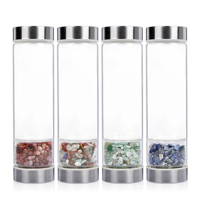 China New Sustainable Big And Small Mouth Separation Energy Gravel High Borosilicate Glass Water Bottle With Crystalline Gravel for sale