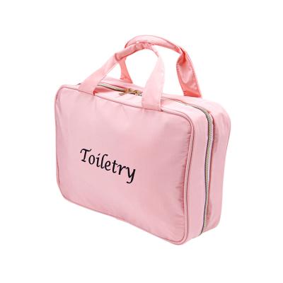 China Custom Made Fashion Folded Liner Travel Nylon Makeup Storage Bag Zipper Cosmetic Organizer Bags With Handle for sale